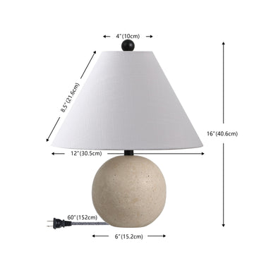 Liza 16" Modern Minimalist Travertine Globe LED Table Lamp